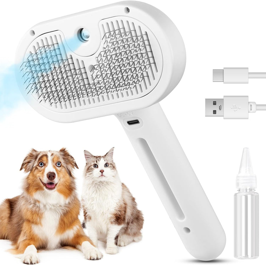 Paws & Palz 3 In 1 Cat Steam Brush, Pet Steam Brush For Cat Dog Long Short Haired, Pet Spray Hair Removal Comb For Small Animals Shedding & Grooming, Water Mist Spray Brushes With Release Button