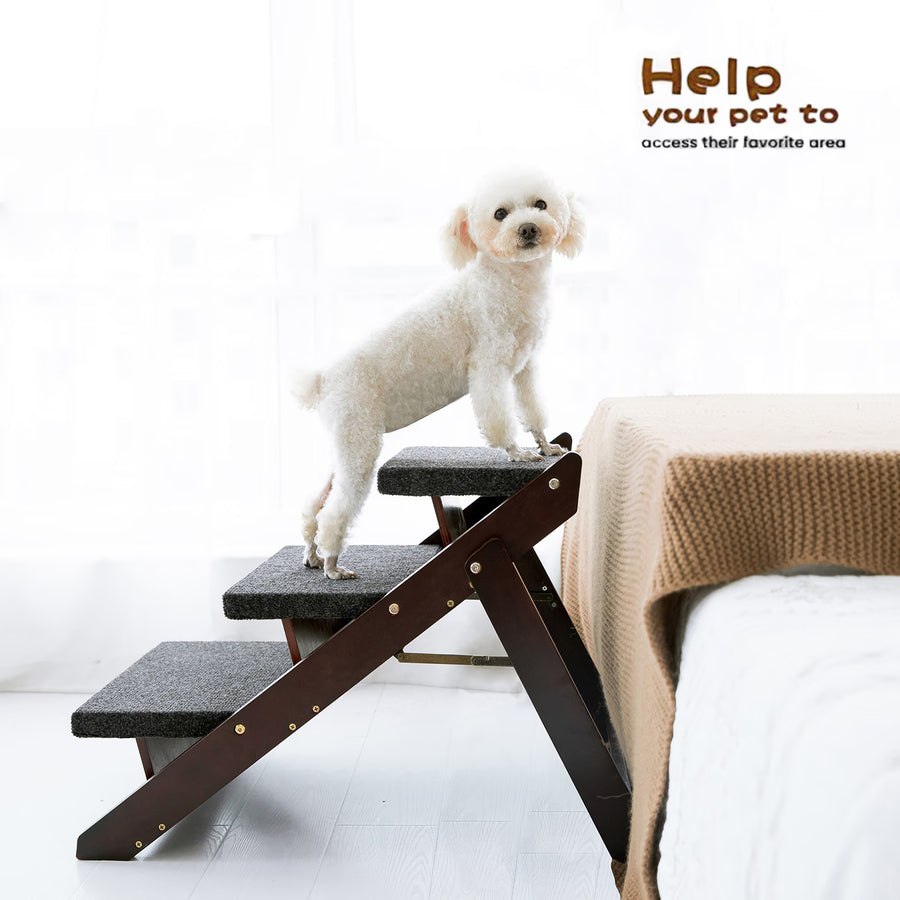 Paws & Palz Wood Pet Stairs Pet Steps - Foldable 3 Levels Dog Stairs & Ramp Perfect For Beds And Cars Portable Dog Cat Ladder Up To 110 Pounds