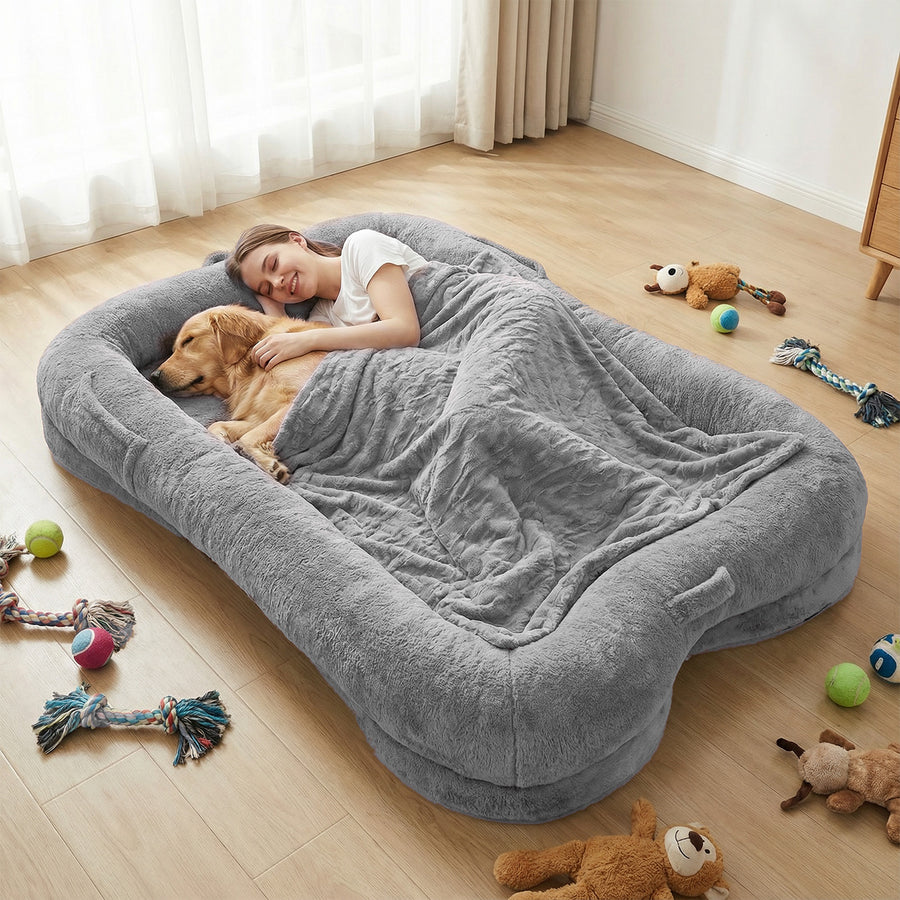 Paws & Palz Human Dog Bed Washable Large Size Non Slip Bottom Comfortable Plush Giant Size Dog Bed With Blanket And Pocket For Home