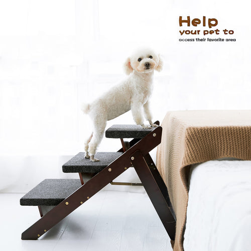 Paws & Palz Wood Pet Stairs Pet Steps - Foldable 3 Levels Dog Stairs & Ramp Perfect For Beds And Cars Portable Dog Cat Ladder Up To 110 Pounds