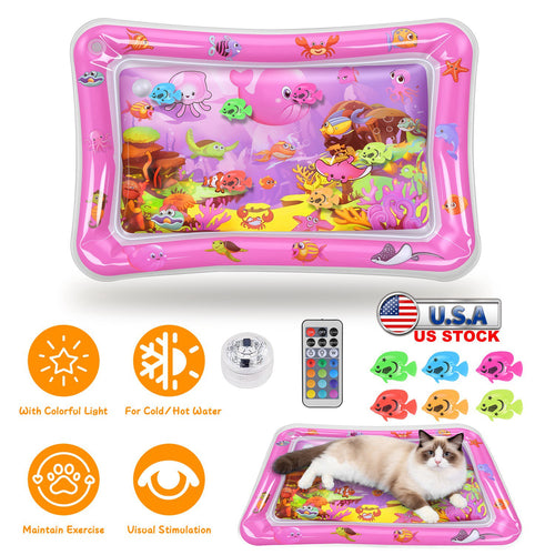Paws & Palz Cat Water Mat Interactive Sensory Play Mat With Floating Fish Toys LED Color Changing Light Thickened PVC For Indoor Cats Kittens Pet Enrichment