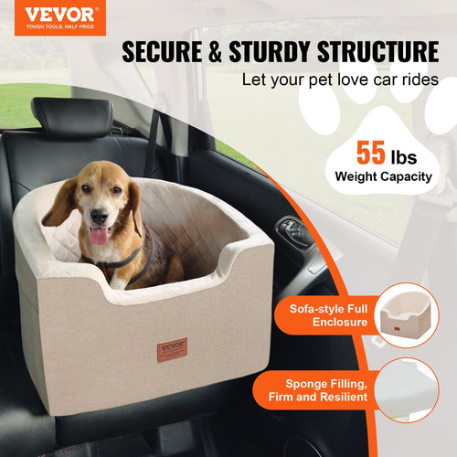 Paws & Palz Dog Booster Car Seat Pet Car Seat For Small Medium Dog Up To 55 Lbs Brown